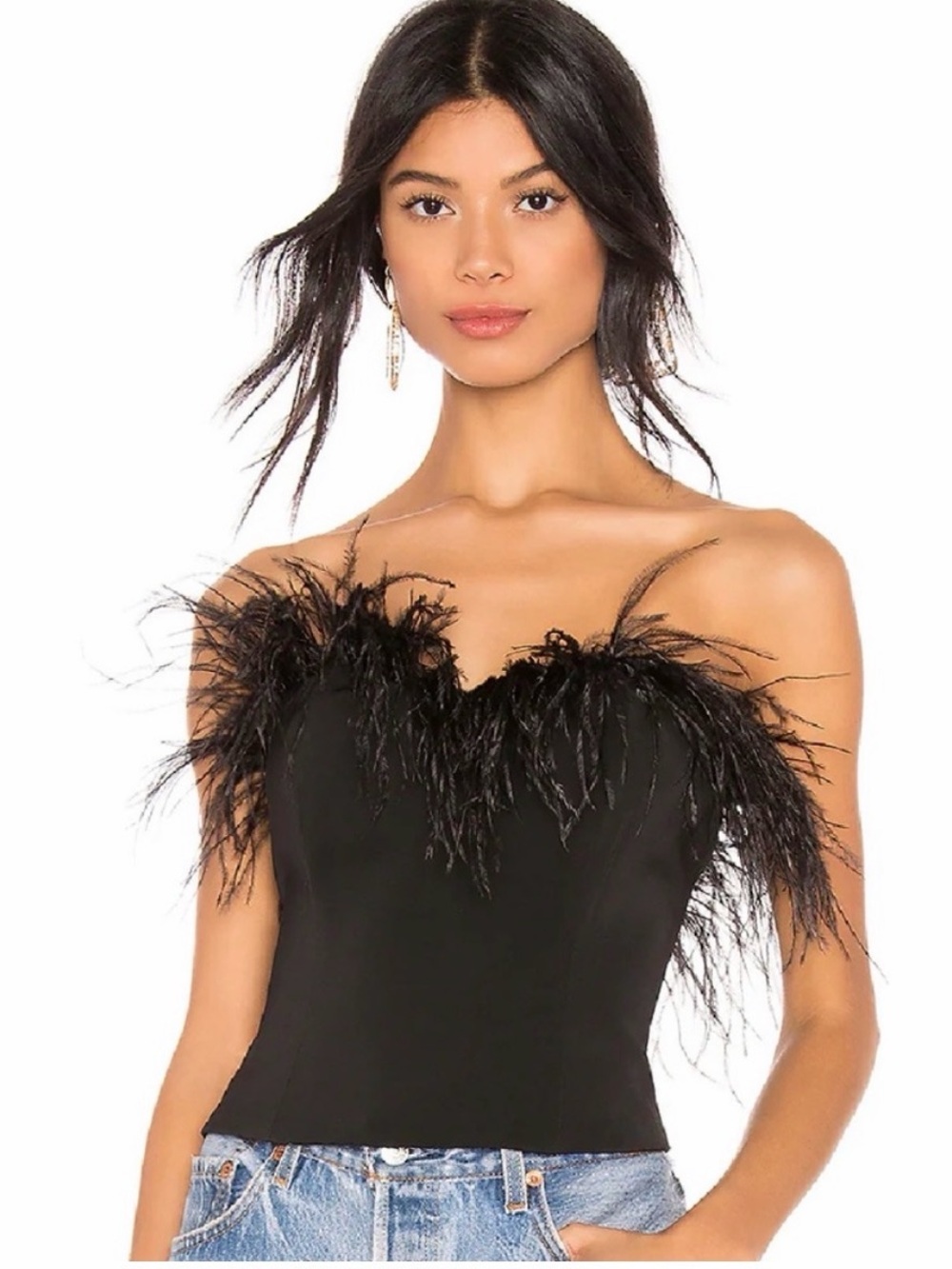 LPA Black Feather Trim Strapless Tank Top from Revolve